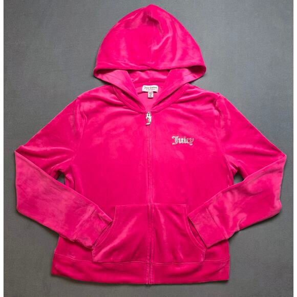 Juicy Couture Velour Hoodie Jacket Lounge Athleisure Zip Up Rhinestone Logo XL - Picture 1 of 7
